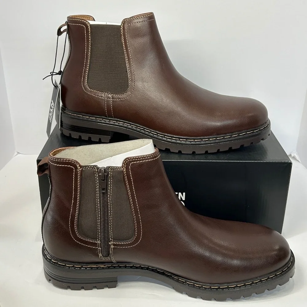 Madden NYC M Muse Mens Chelsea Boots Brown Lug Sole Zip Up MNMN45AM230 Size 11
